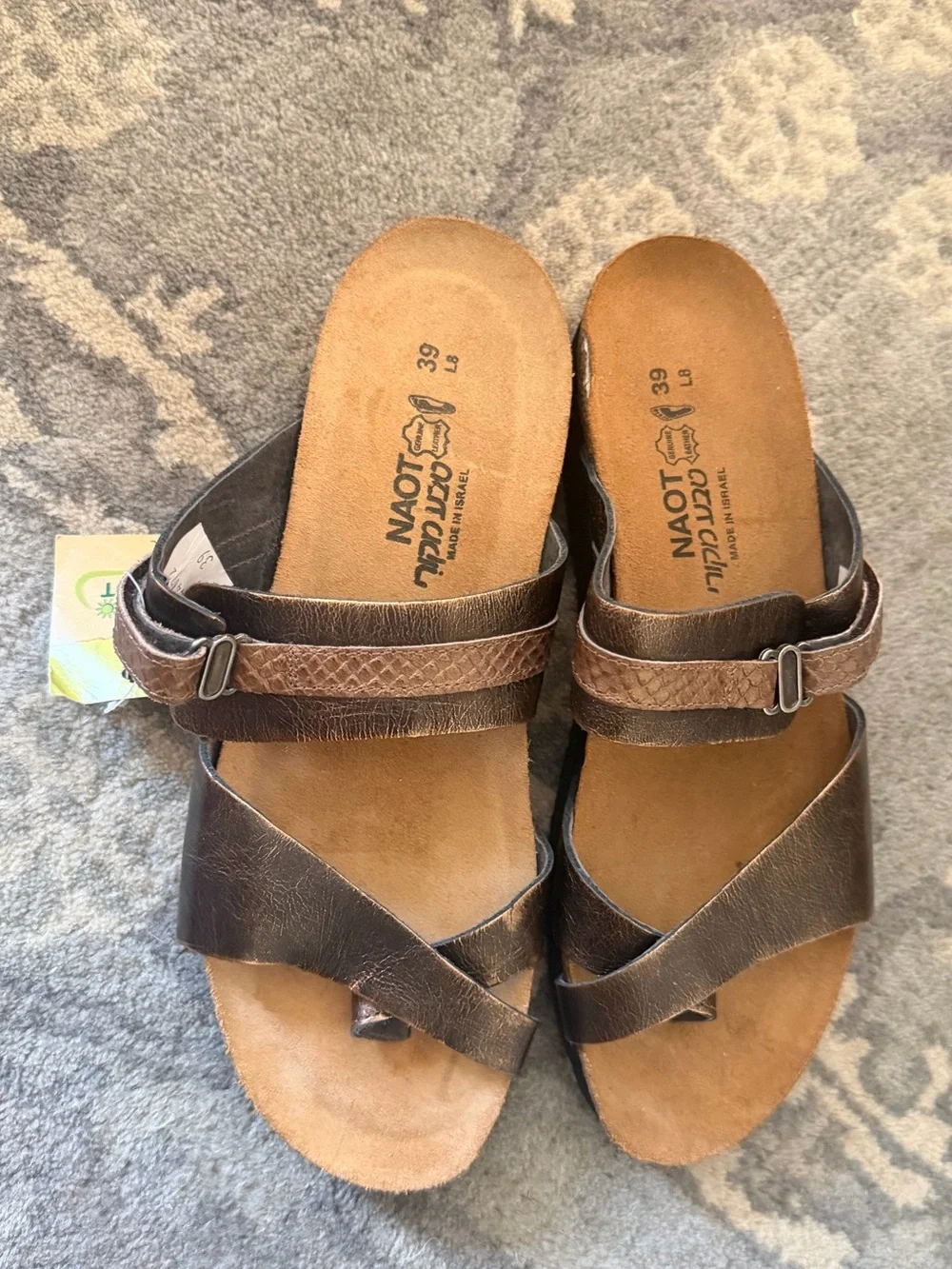 NWT Naot Jessica Copper and Coffee Leather Slide Sandals